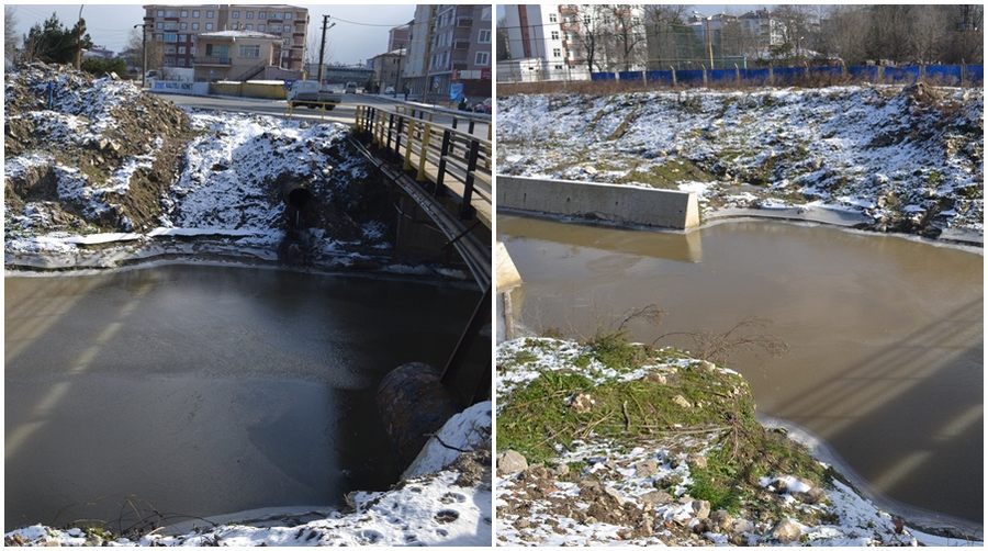 Pınarça Deresi buz tuttu